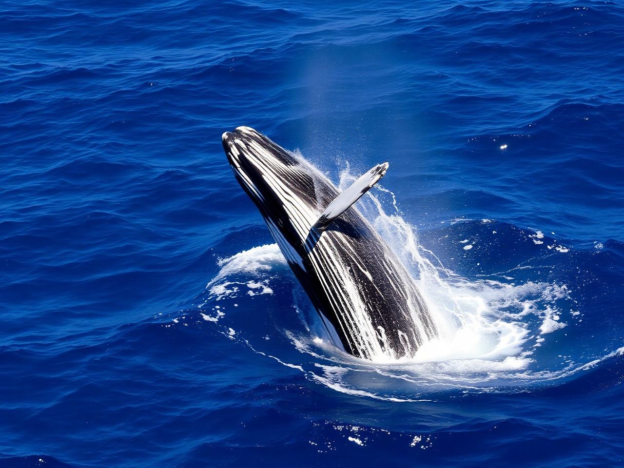 Humpback whale breaching offshore